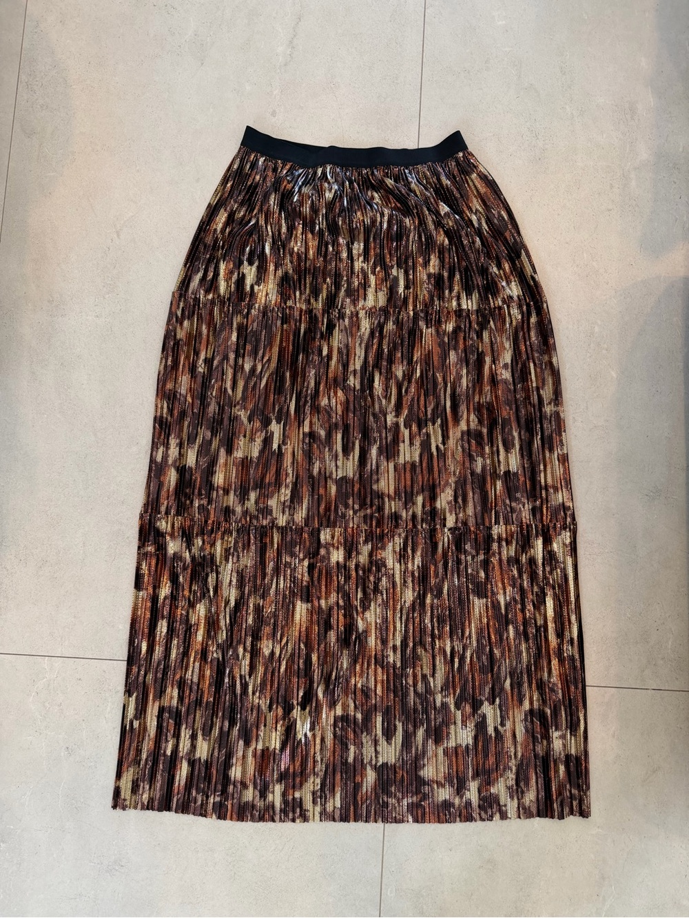 Johnny Was Metallic Pleated Animal Print Midi Skirt
